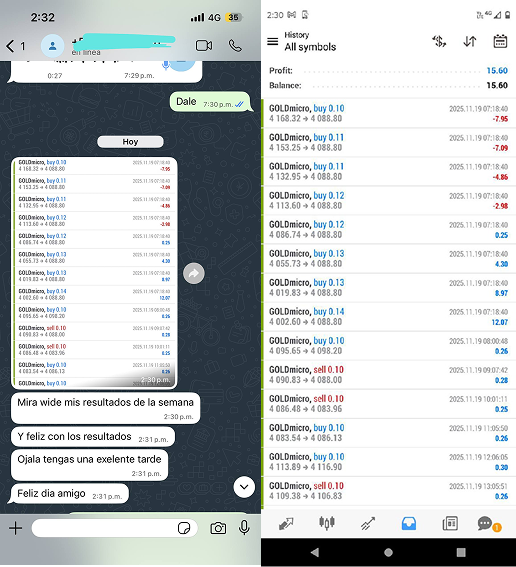 Captura de conversaci?n de Telegram junto a una plataforma de trading