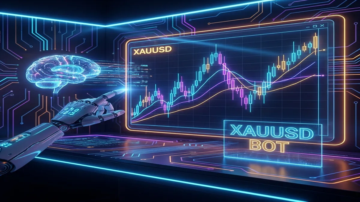 Gráfico futurista de Trading Bots Rentables en pantalla holográfica