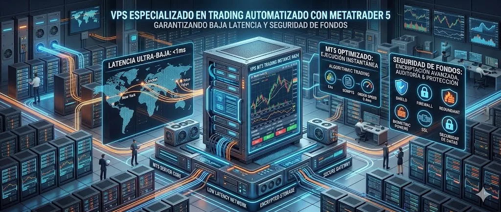 Robots de Trading 2026: Cómo Funcionan y Qué Esperar 1 Servidor VPS especializado en trading automatizado con baja latencia